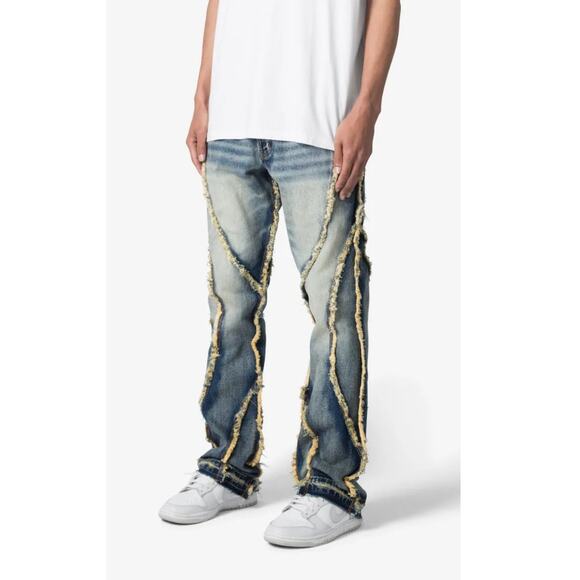MNML Men's Medium Blue B638 Ethereal Flare Rip Denim Jeans Size 32 - Picture 10 of 11